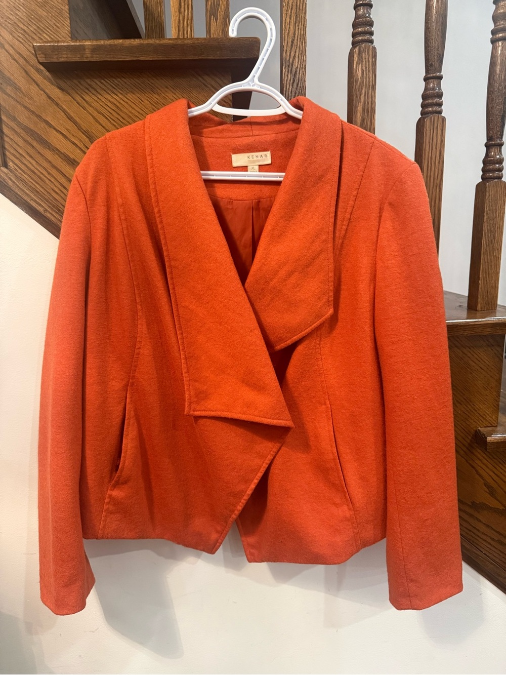 Vintage KENAR Burnt Orange Wool Blend Drape Front Jacket Blazer, Size XL